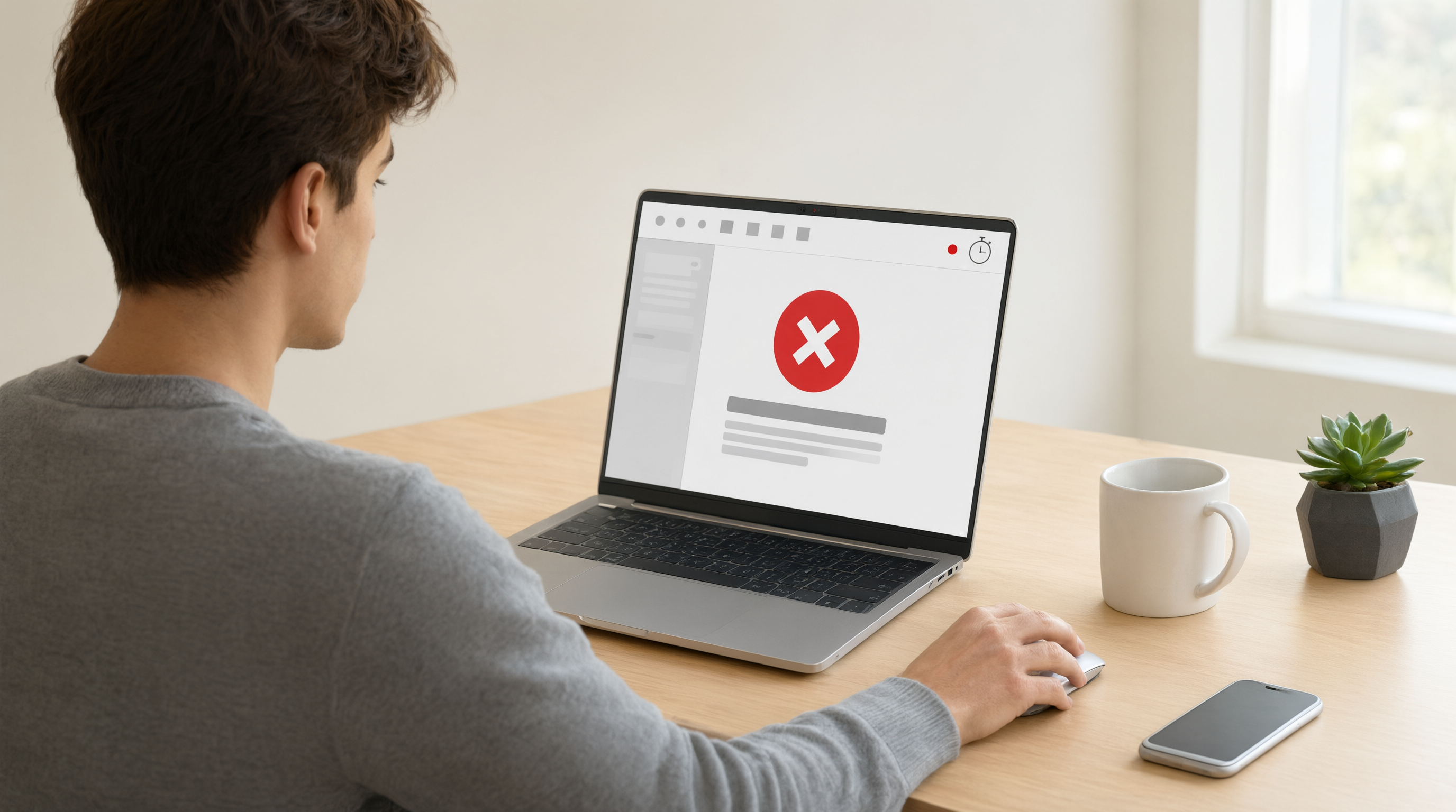 A person recording a short bug reproduction video on a laptop showing an error state on screen.